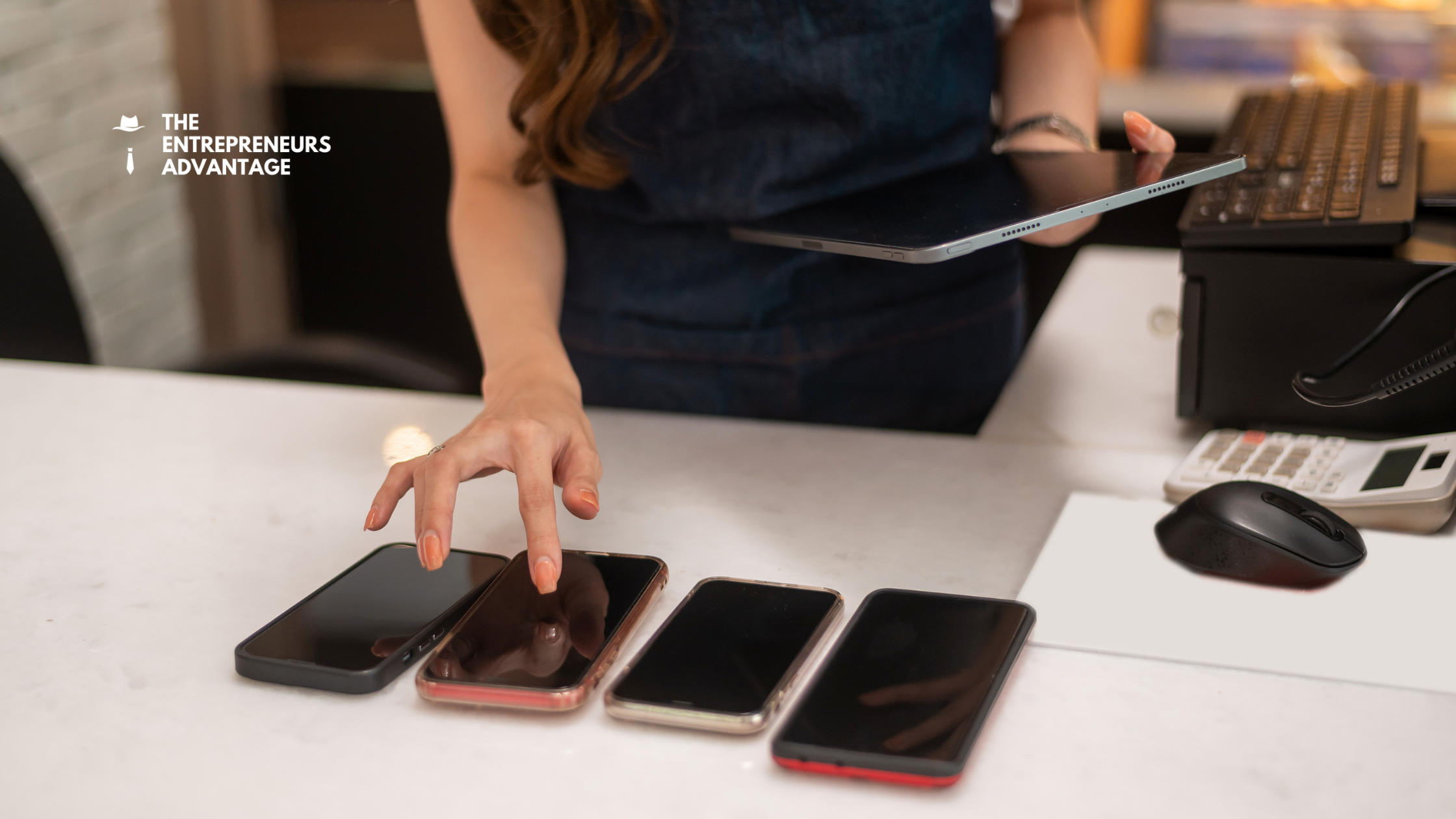 How to Replace 5 Different Apps with One Simple Platform A person managing multiple smartphones lined up on a desk representing business platform fatigue.